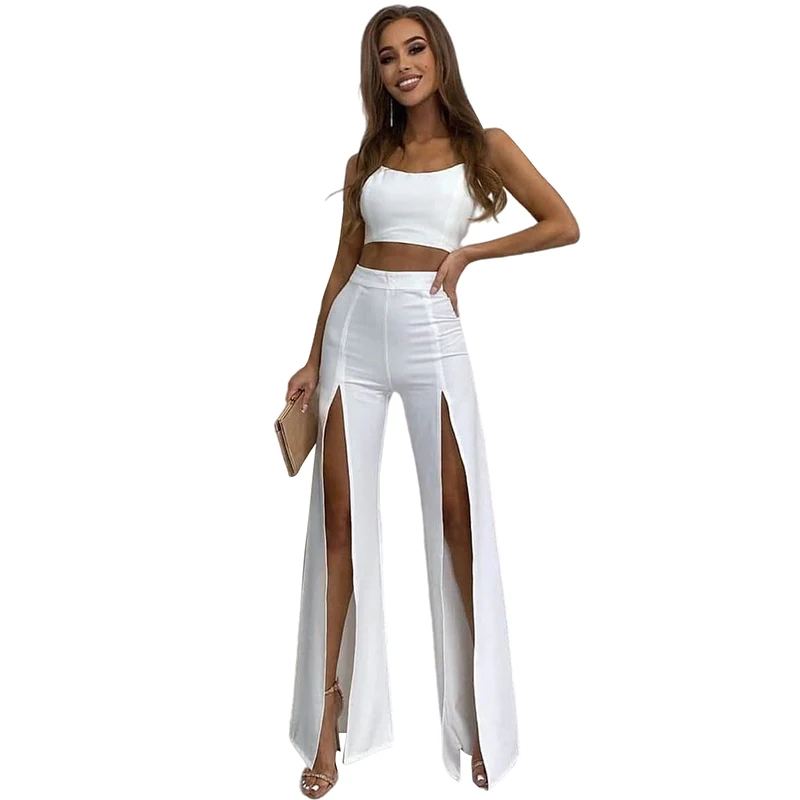 

K21P06911 Autumn Solid Color Fashionable Flared Wide-Leg Pants High Waist Front Slit Casual Loose Women's Pants