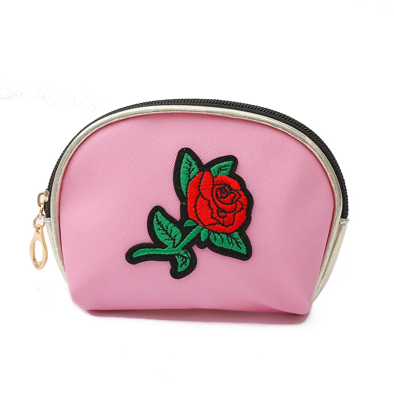 

wholesale cute rose flowers embroidery logo 3 piece per set water proof clear travel multi colour small cosmetic bags, Silver/gold/red/pink