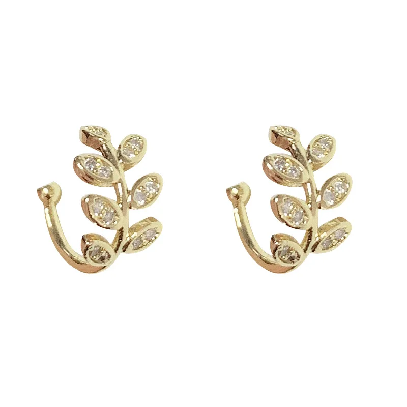 

Fashion Gold Leaf Clip Earring For Women Without Piercing Puck Rock Vintage Crystal Ear Cuff Girls Jewerly Gifts