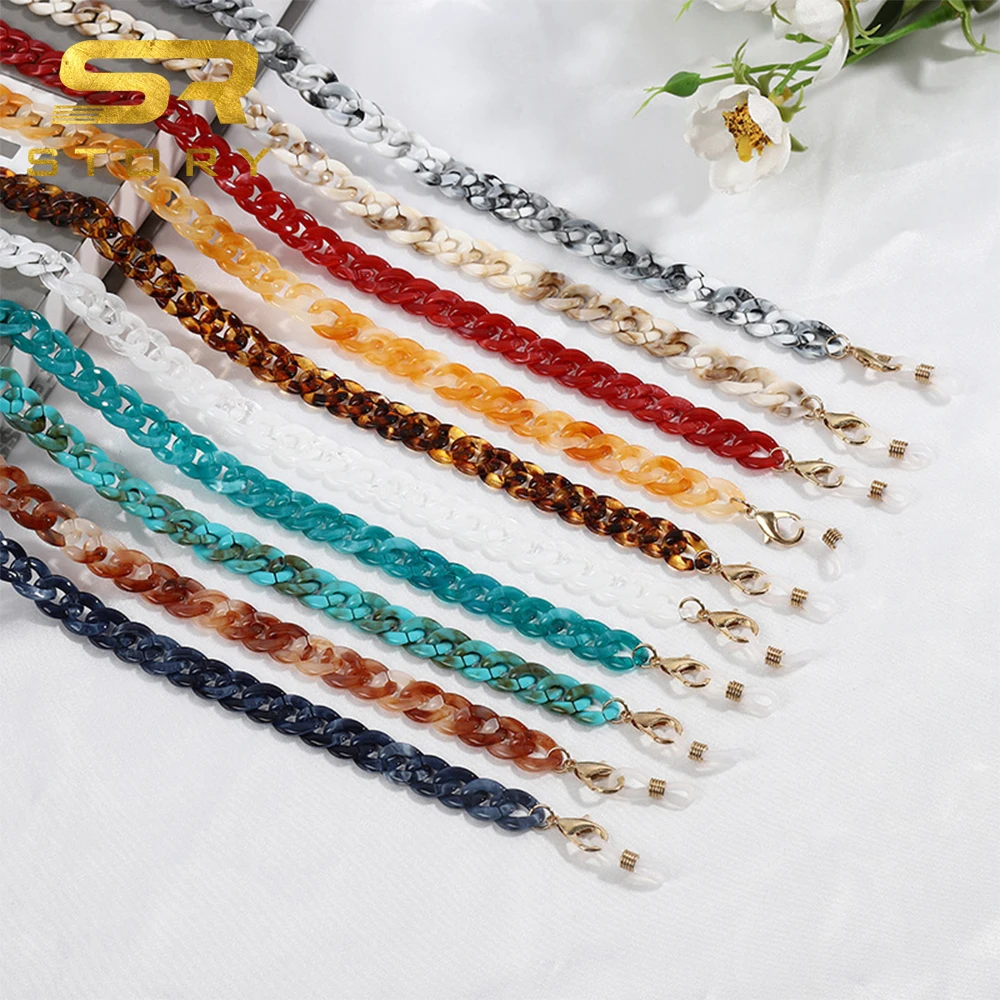 

STORY W120 Fashion Leopard Marble Acrylic Crystal Glasses Chain Colorful Eyewear Necklace Vintage Transparent Masking Lanyard