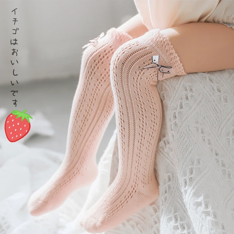 

Boutique of newborn baby mesh socks with bow kids thin anti mosquito long tube net socks