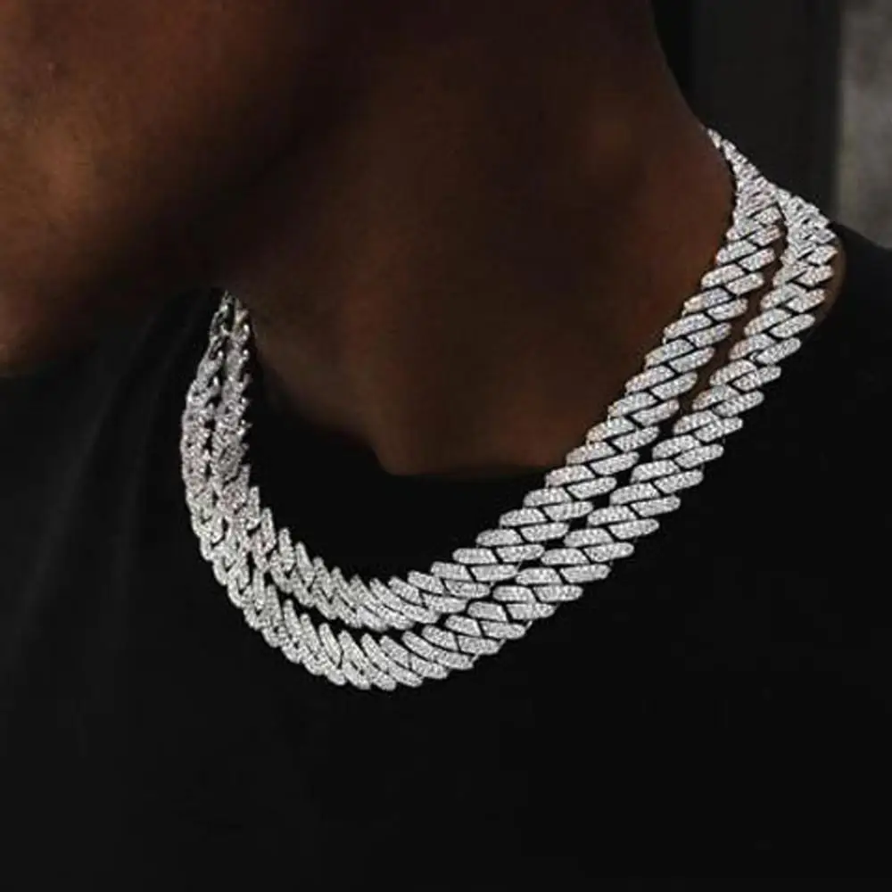 

Hip Hop 10MM 12MM 14MM 19MM CZ Heavy Cuban Prong Chain Necklaces, Gold,silver, rose gold