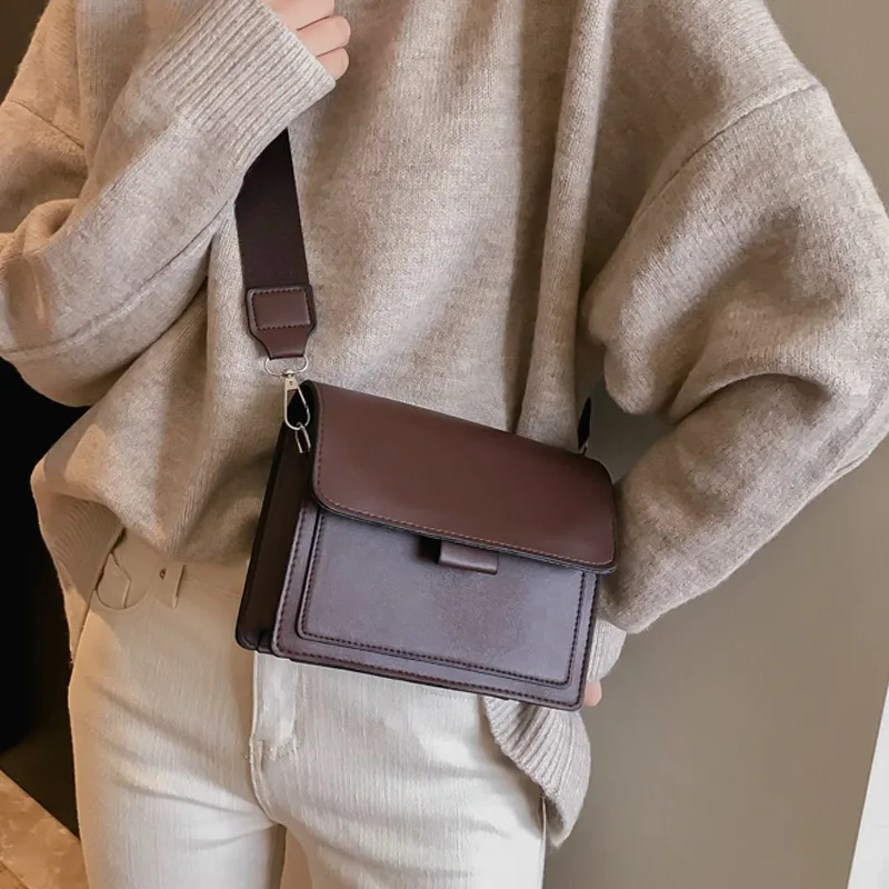 

Small Bag Women Spring 2021 Fashion Wide Shoulder Strap Small Square Bag Vintage Single Shoulder Bag, 4 colors