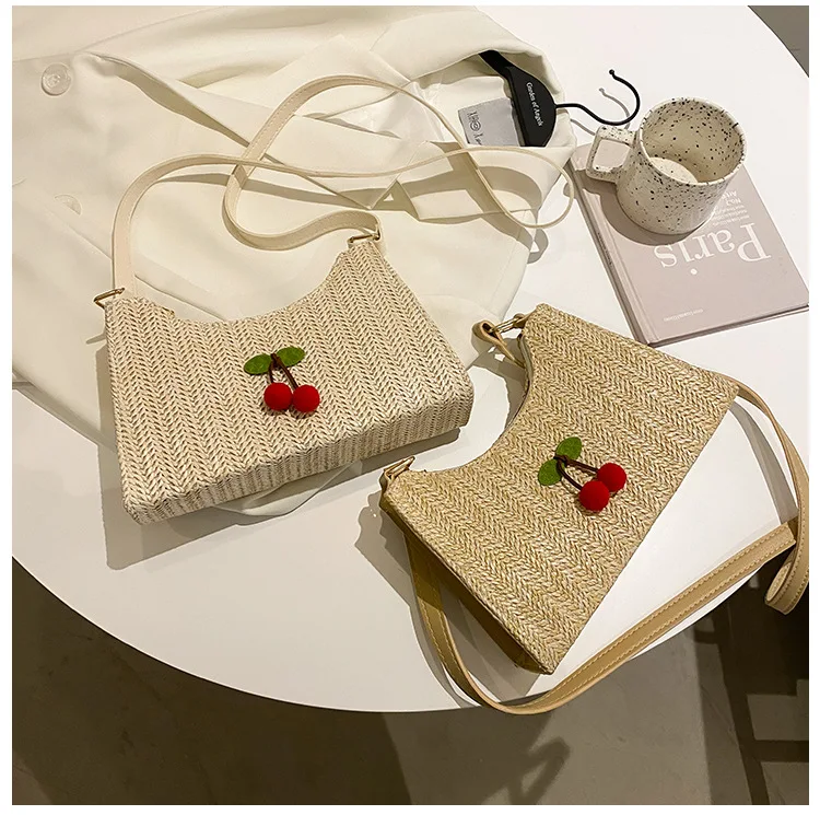 

Cherry Pattern Ladies Messenger Bags Woven Underarm Bag Handbags Women Crossbody Bag Shoulder