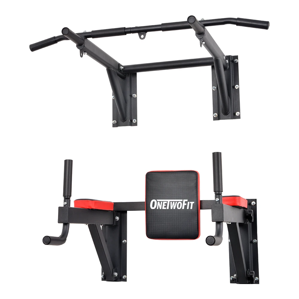 

OneTwoFit Home Gym Fitness Exercise Equipment Wall Mounted Pull Up Barra De Dominada Chin Pullup Bar And Dip Station, Black