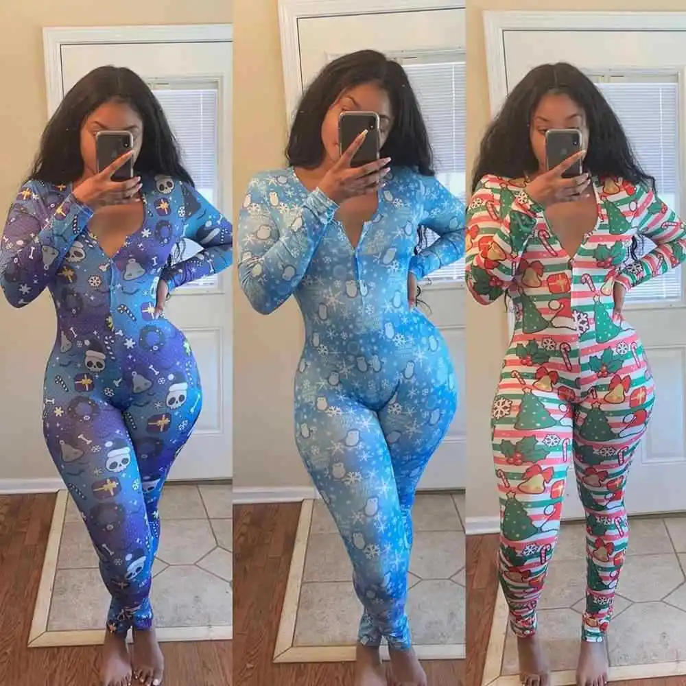 

2021Designer Cute pattern Onesies Women Long Sleeves Bodysuit Sexy Adult Pajama Onsie Long Pants