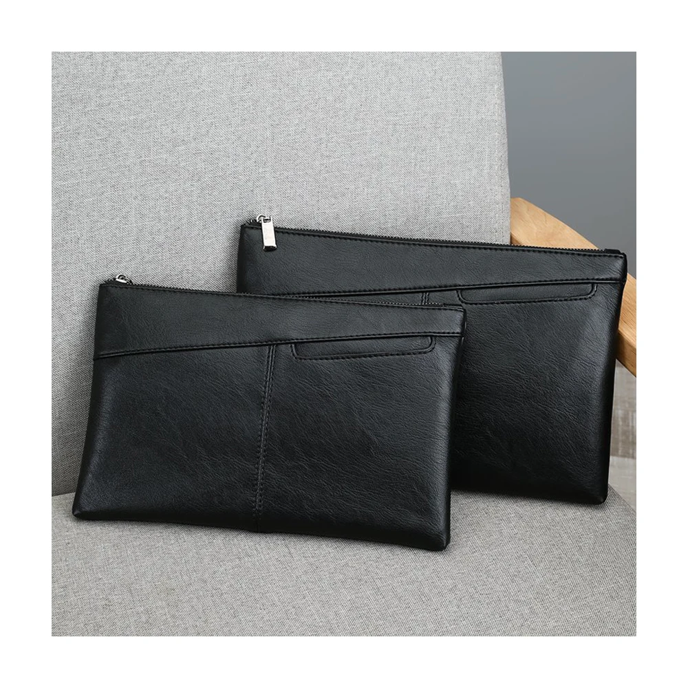

Handmade Leather Handbags for Men Large Purse Evening Clutch Bag Luxury Wristlet Wallet Black