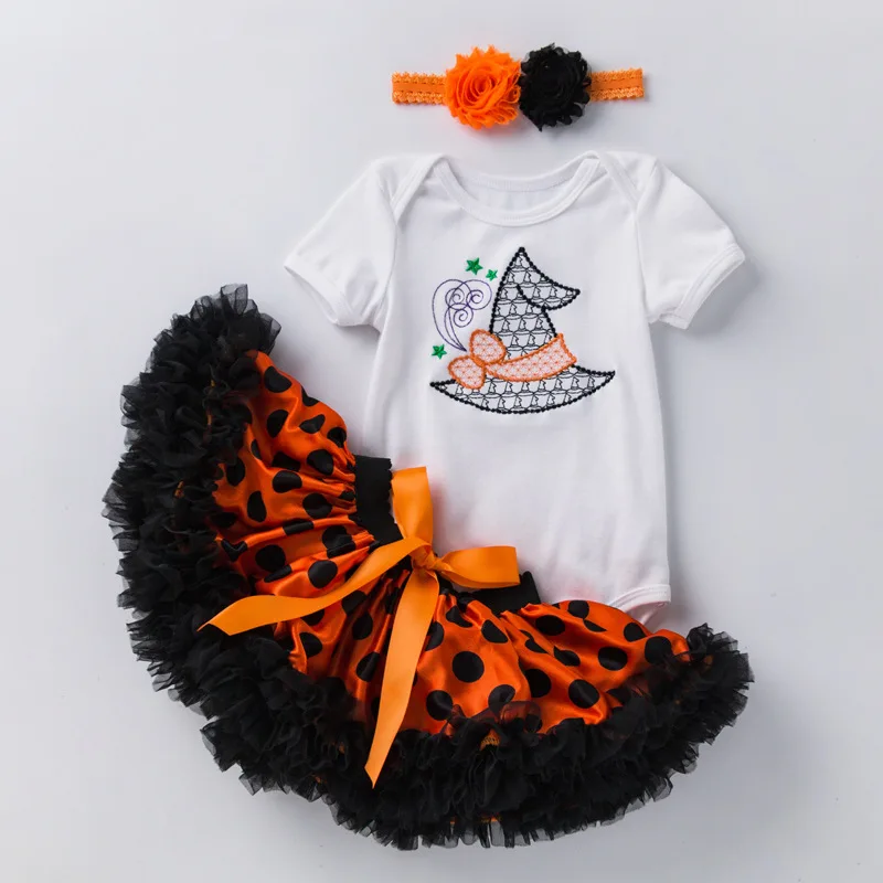 

Newborn Baby Short Sleeve Halloween Embroidery Romper Bubble Skirt