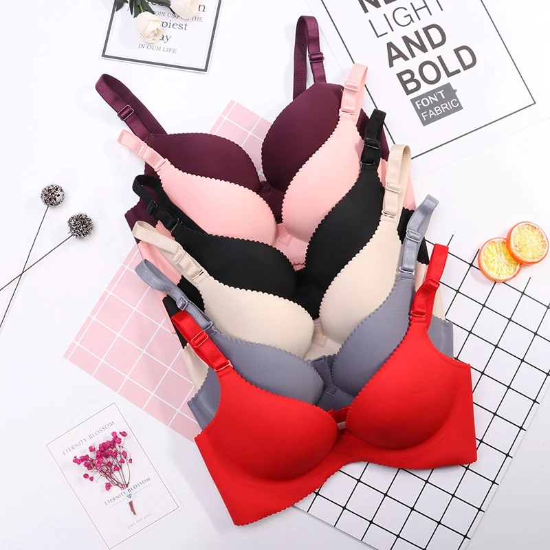 

Dropshipping Girls Fashion Simple Solid Color Push Up wireless Plus Size Comfort Women Stylish T-shirt Seamless Bra, As shown
