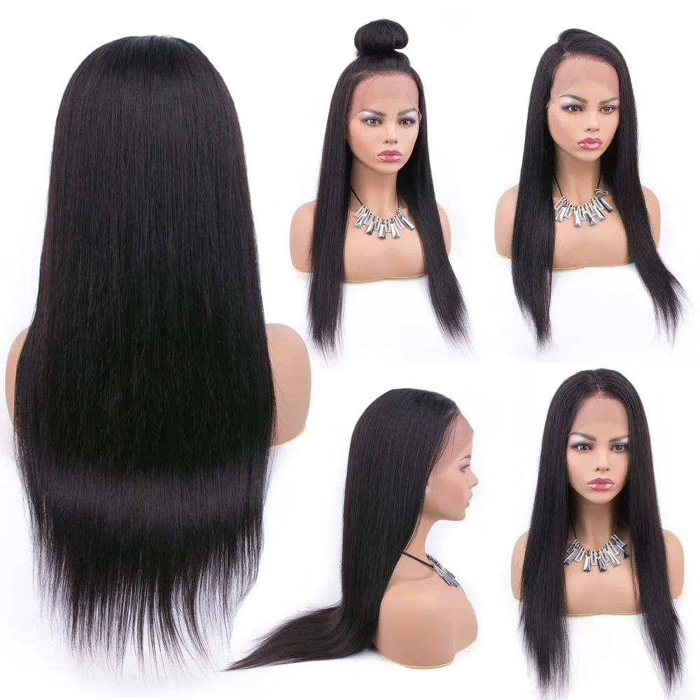 

China Natural Color Long Swiss Lace Straight Hair Wig For Black Women 100% Raw Indian Human Hair Lace Front Wig