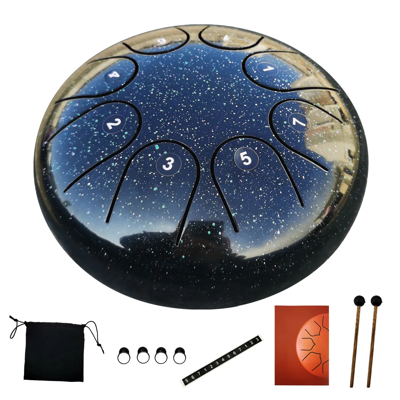 

AS TEMAN HANDPAN Starry sky series steel tongue drum musical instrument 6inches 8notes carbon steel material handpan drum, Black