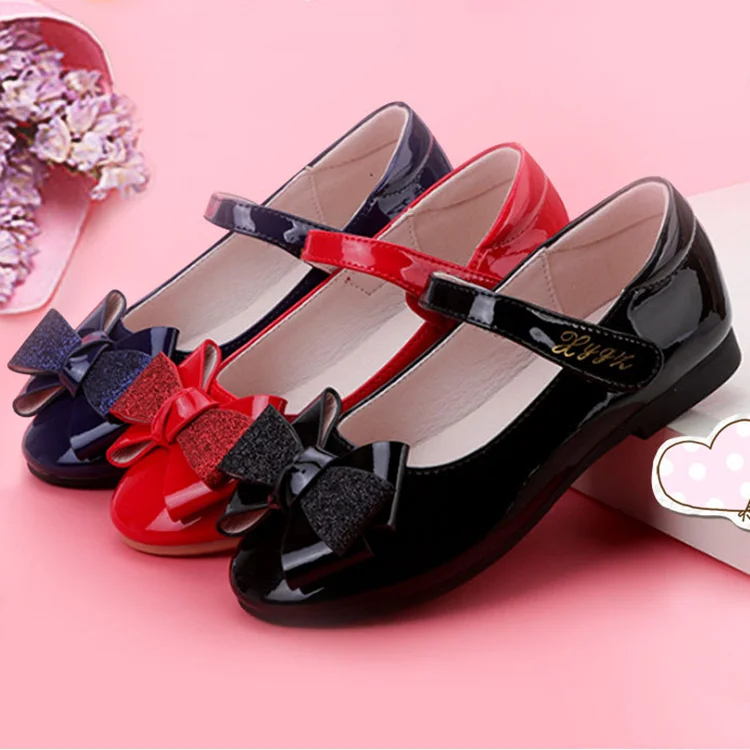 

retail solid navy red black round toe bow dressy princess shoes