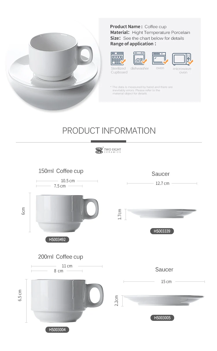 product-Two Eight-High Quality Coffee Cups And Saucers, Two Eight China White Tea Cups, High Tempera