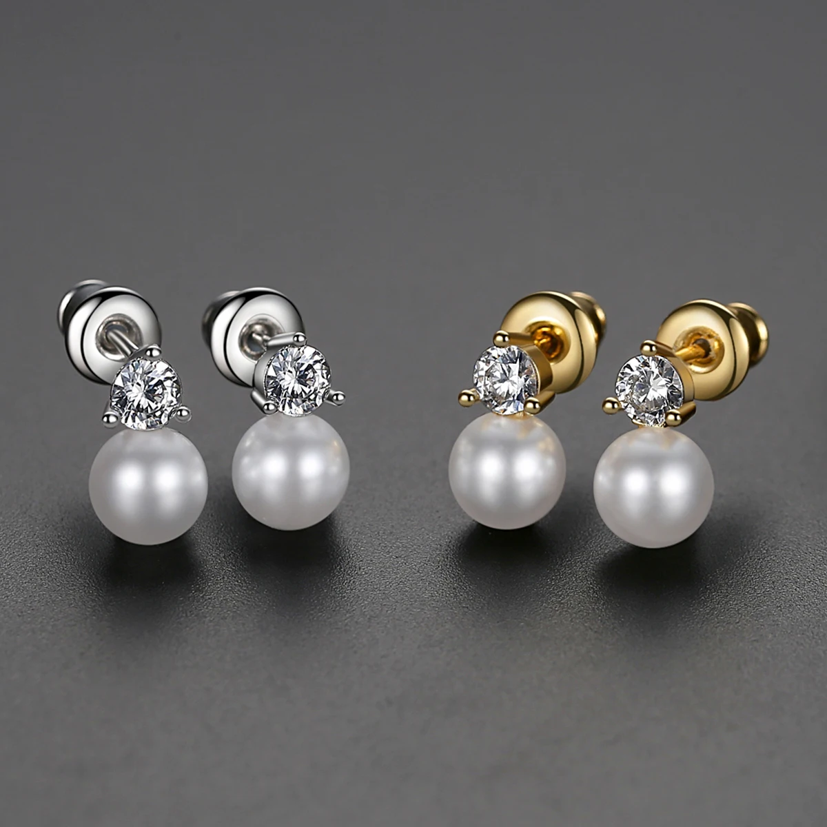 

LUOTEEMI Tiny CZ Earrings White Imitation Pearl Stud Earrings for Girls Cute Korean Simple Earring Stud