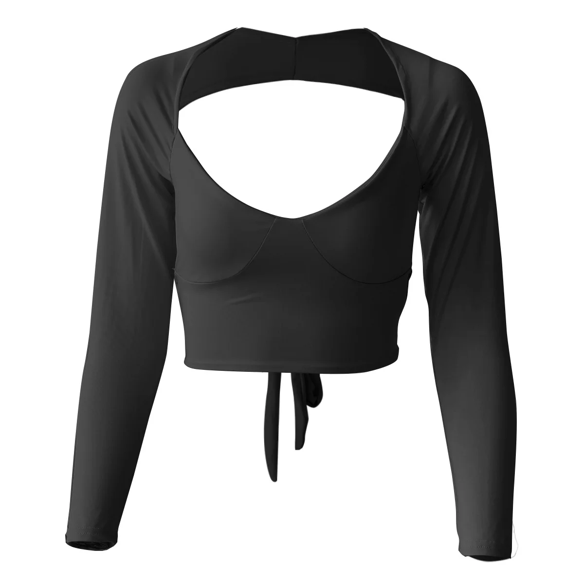 

Women's Wear European and American Autumn Long Sleeve Sexy Lace Up T-shirt with Low Chest and Round Neck