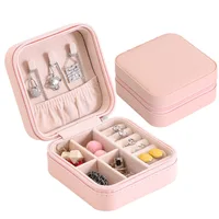 

Hot sale PU Leather Small Travel Jewelry Box for Lady Organizer Display Storage Case for Rings Earrings Necklace Zipper Closure