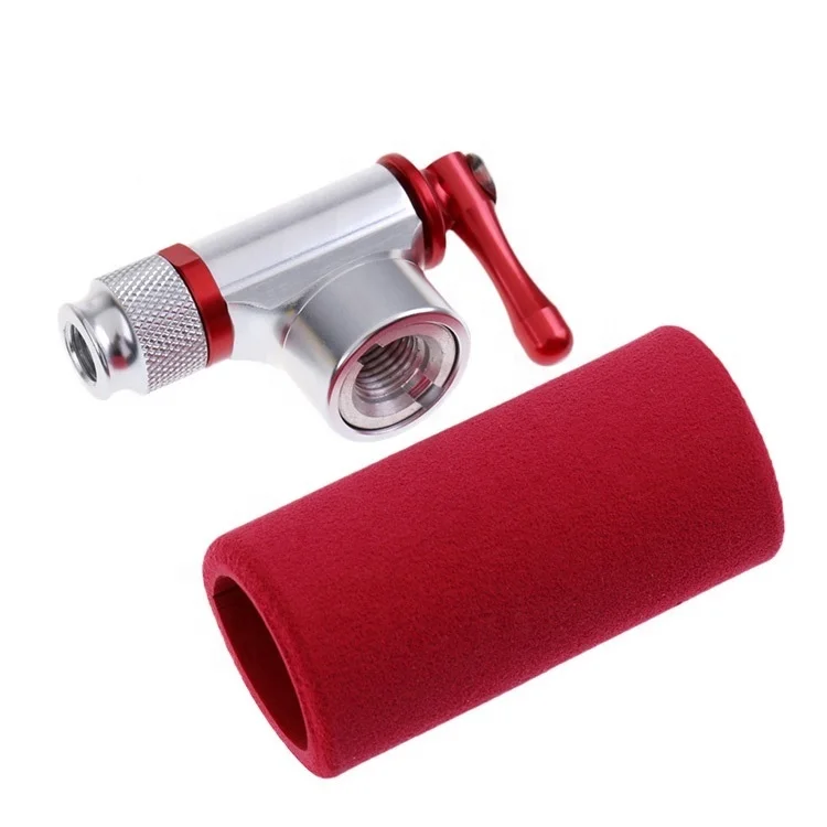 

Mini Cycling Bicycle CO2 Inflator Head With Insulated Sleeve Set Alloy Bike Tire Air CO2 Pump, Red(or custom )