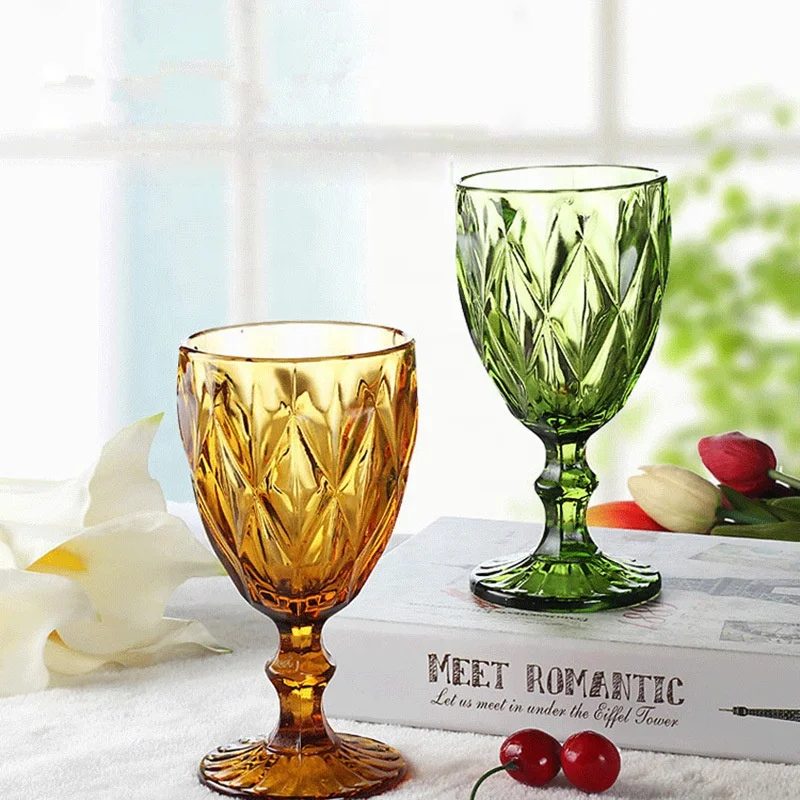 

Glass juice wine colored water handmade vintage thick glass goblet