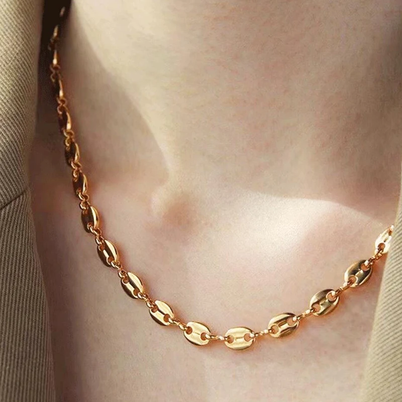 

Newest 18k Gold Plated Fashion Necklace Jewelry Chain 2021 for Coffee Bean Pig Nose Shape