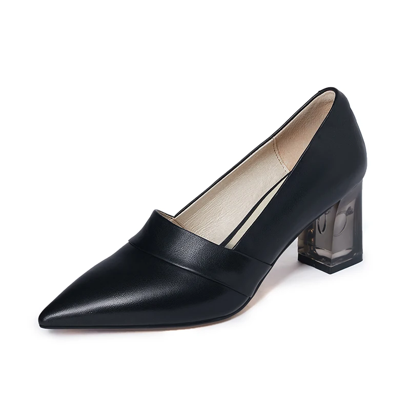 

K014 Luxury women dress shoes leather 2020 high heels for ladies, Black/rice white