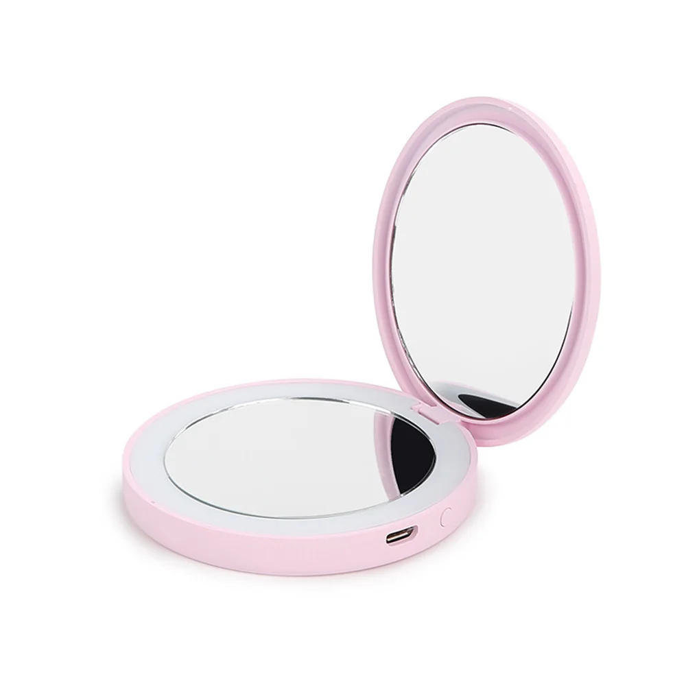 

1X 3X Hand Held Magnifying Makeup Mirror Folding Cosmetic Pocket Mirror Compact LED Mirror USB Rechargeable 400mAh, Pink, green, white, red