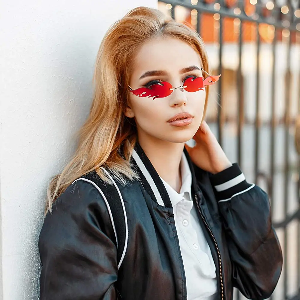 

Eyewear Small Rimless Sun Glasses Trend Women Fire Flame Sunglasses