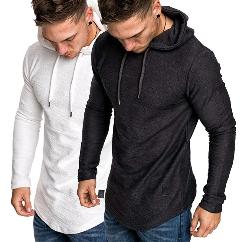 

Fashion high quality leisure sportswear fitness long sleeve pure street hooded T-shirt for big men