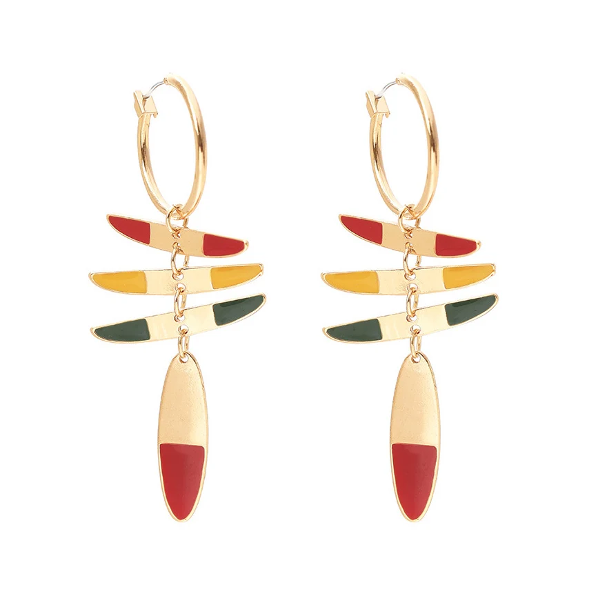 

Geometric Enamel Colorful Big Statement Earrings for Women Personalized Fashionable Pendant Metal Hanging Hoop Earring