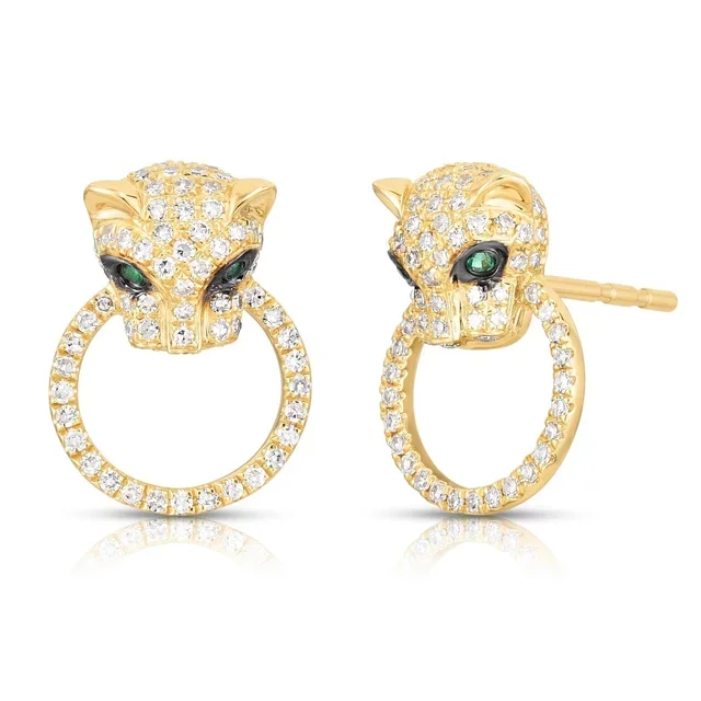 

Luxury sparking bling full diamond 925 sterling silver individuality jewelry micro pave cz animal panther women stud earrings