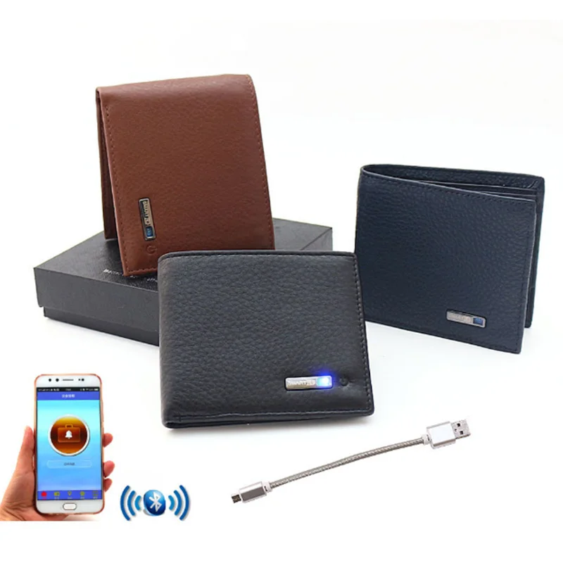 

Hot Sell Genuine Leather Wallet Coin Box Card Holder Anti-lost Alarm Tracker Locator Wireless Smart Wallet Leather For Men, Black, brown, dark blue