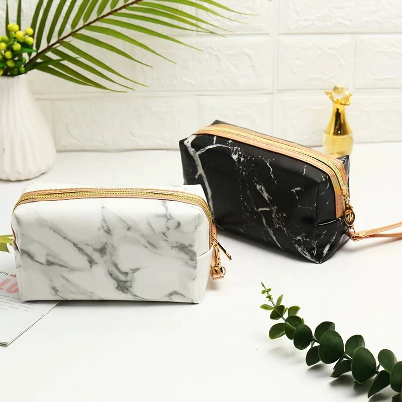 

2019 New design printing luxury marbling PU leather makeup storage organizer cosmetic bag