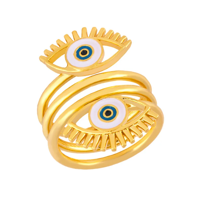 

2021 Sailing Jewelry Enamel Eye Rings Golden Turkish Double Greek Eyes RingsTwist Blue Evil Eyes Ring, Gold/silver
