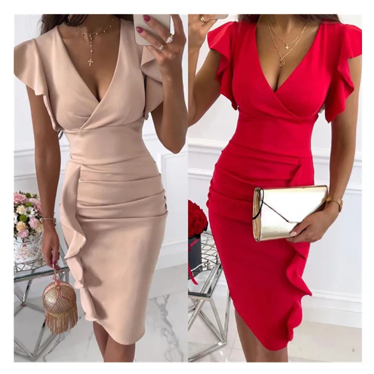 

Wholesale New Design Woman Elegant Red Bodycon Dinner Dress