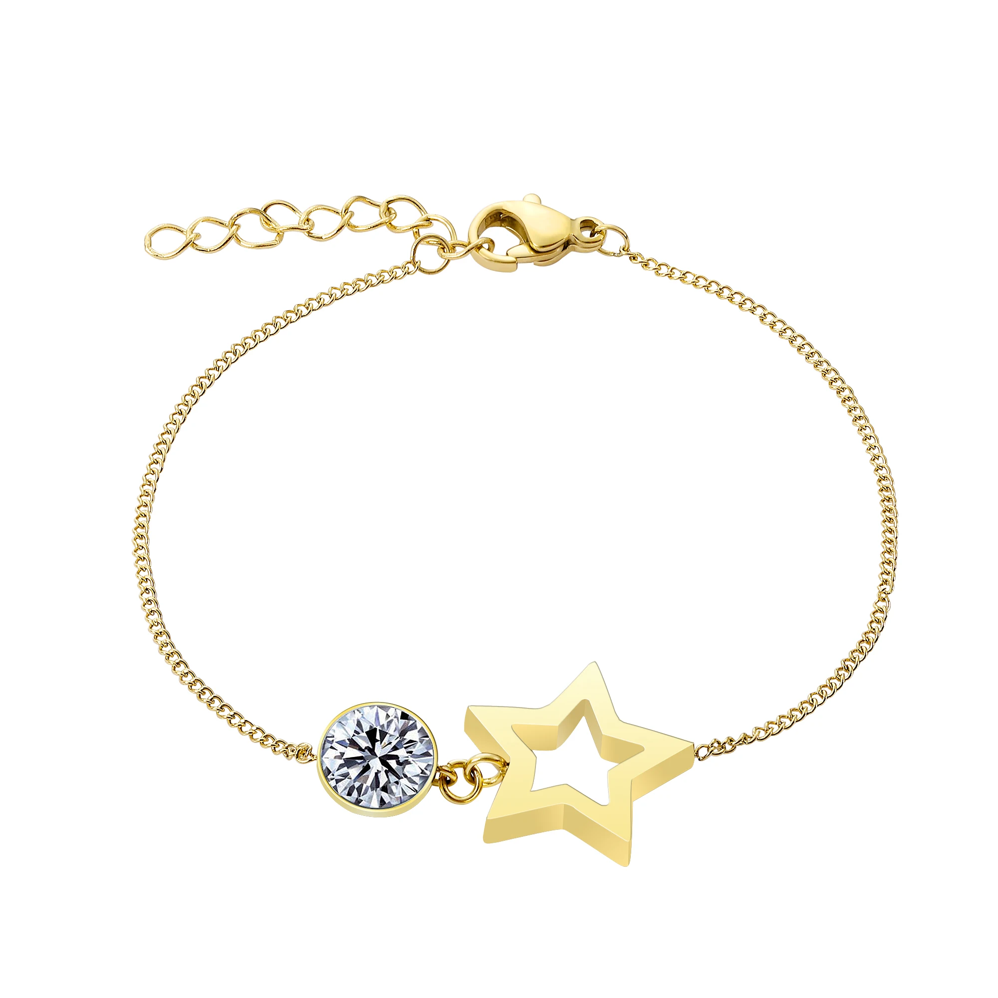 

2020 New Fashion Stainless Steel Crystal Star Charm Pendant Adjustable Slider Chain Bracelets for Women Accessories