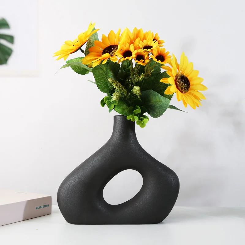 

Desktop decorative modern black and white irregular shape ceramic flower vase for home decor living room office table ornaments