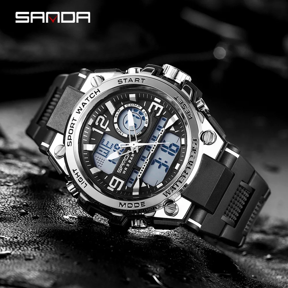 

SANDA 6024 new style dongguan boys digital watch excel Silicone strap water resistant Chronograph Ultra thin electric watch set