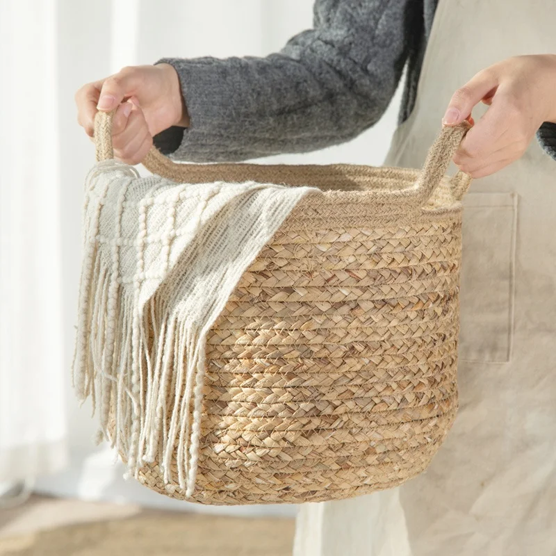 

28*25 cm Decorative organization Blanket Storage Large plant fabric woven storage baskets with handle