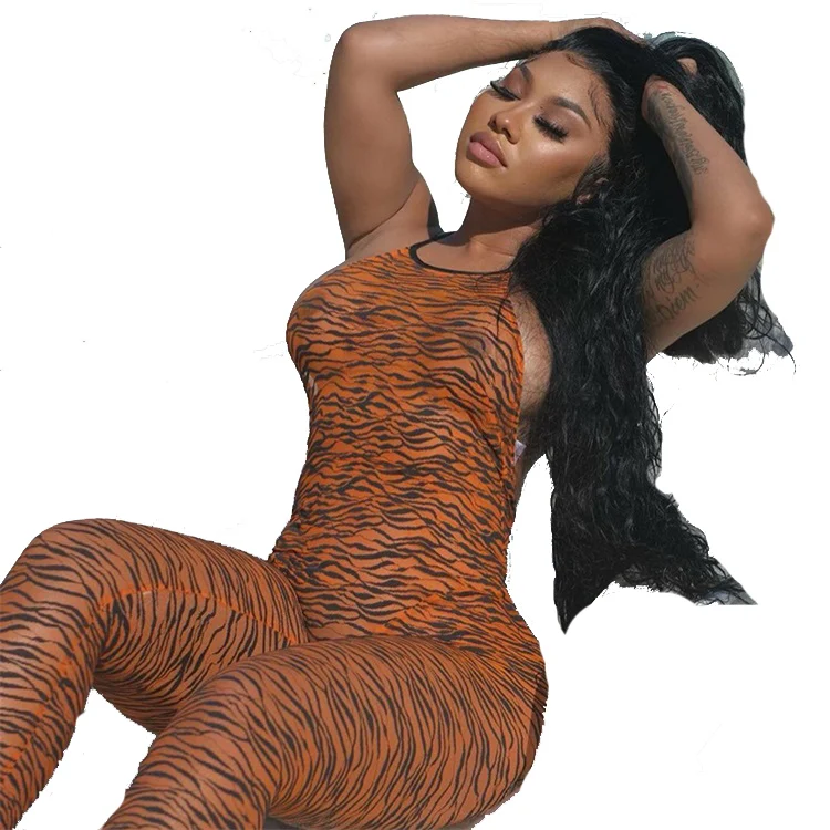 

Wholesale sexy leopard print sleeveless one piece rompers sexy backless Hollow Tie Lace Tight Pants Jumpsuit for woman, Red