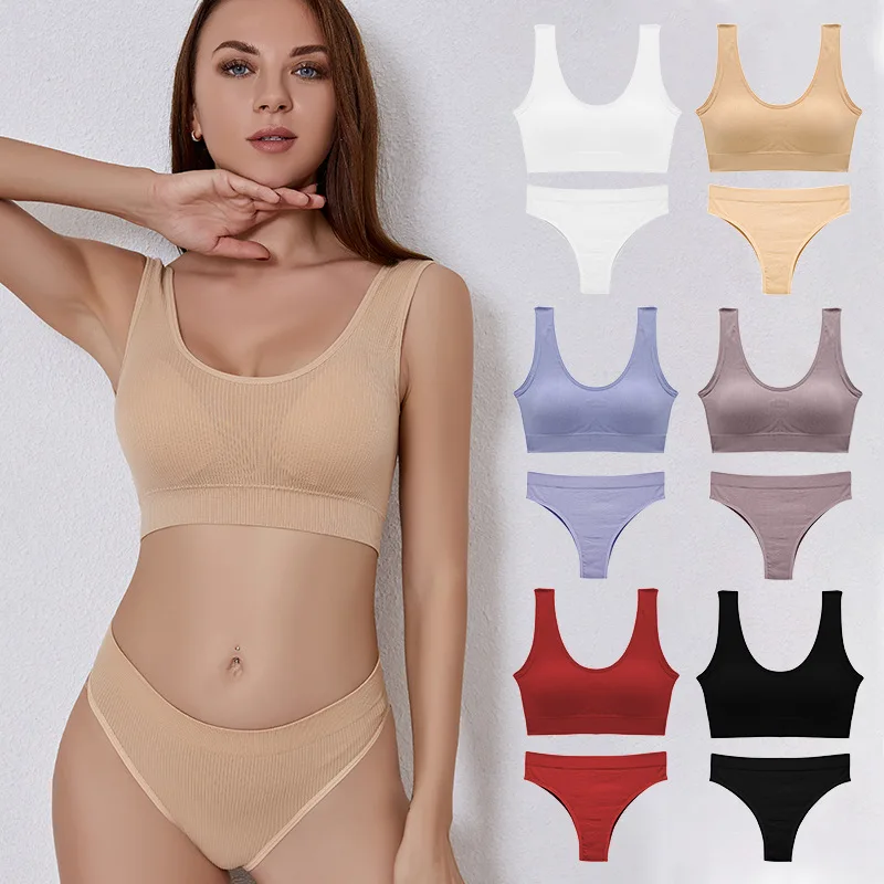 

Custom Logo Thin Cup Bra Wire Free Bra Panties Women Seamless Wireless Brief Panty Sets Push Up Panties Bra & Brief Sets, Picture shows or custom colors