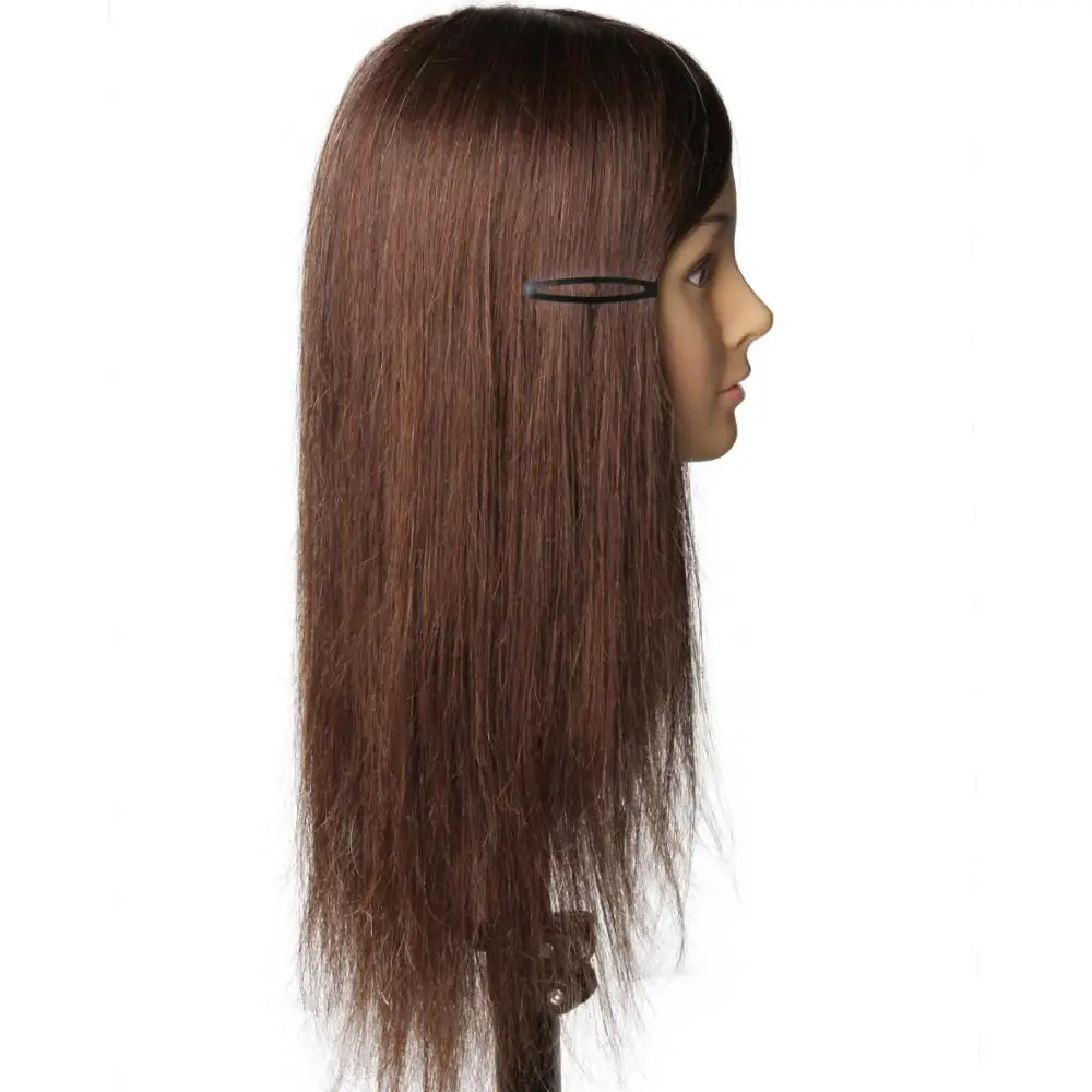 

100% Real Human Hair Training Head Wig Dummy Doll Head Hairdresser Practice Hairstyles Hairdos Haircuts Permed, 3b#