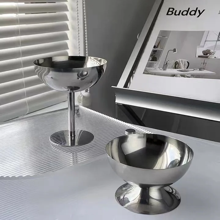 

Hot Sale Stainless Steel Ice Cream Cup Goblet Short Feet Ice Cream Cup Bar KTV Goblet Snack Cup