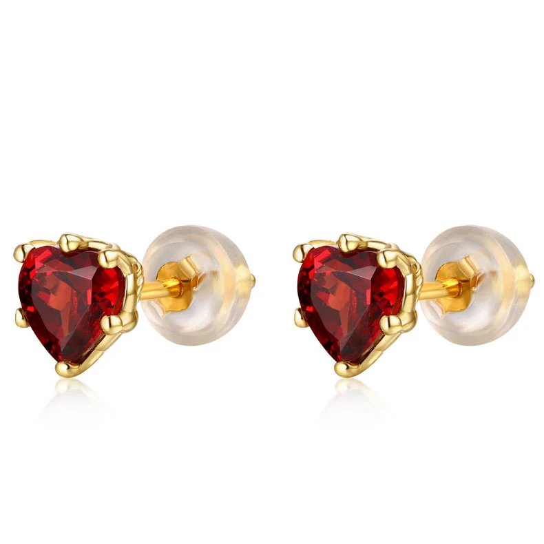 

Wholesale silver jewelry garnet red heart earrings real gemstone stud earrings