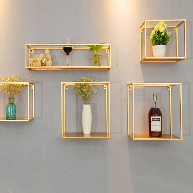 

Gold Racks Hanging Decor Box Flower Pot House Storage Rack Wall Book Figurines Display Crafts Shelves shelf