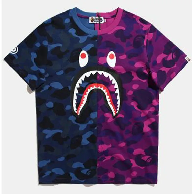 

Wholesale Fashion BAPE Shark Head And Skull Color Matching Stitching Cotton Short Sleeve T-Shirt, Customized colors
