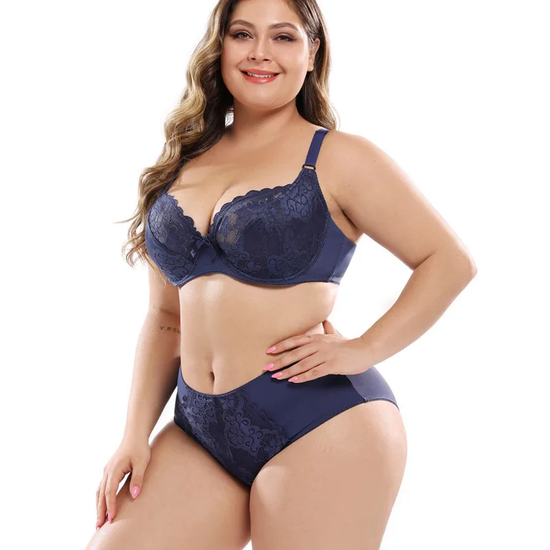 

Breathable Big Slim lace 2 piece plump Fat Women Push Up large plus size bra and panties set fixed shoulders with underwire, White, black, flesh color, dark blue, jujube red, bean paste color
