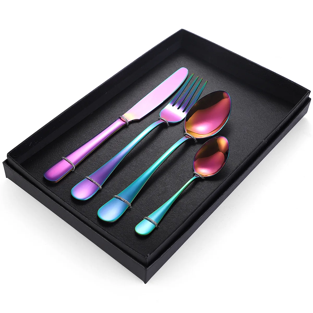 

Food Grade Approval Classic 4 Pieces Cutlery Stainless Steel Silverware Set Spoon & Fork, Sliver/gold/rose gold/rainbow/blakc/blue/purple