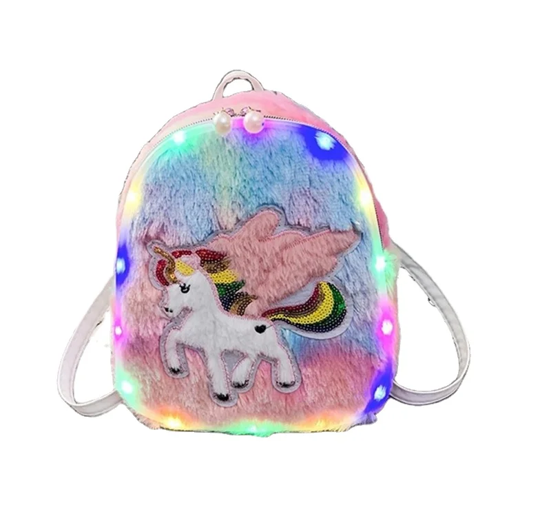 

Autumn and Winter Cute Plush Cartoon Mini 3D School Bags Soft Gifts Unicorn School Bags Sweet Kids Girls School Bags with lamps, Customized color