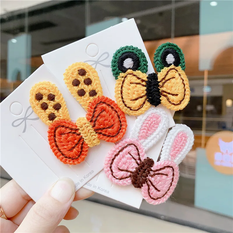 

Free Shipping MIA Cute knitted rabbit fox ear frog BB clip simple side clip ins Internet celebrity sweet hairpin hair bow, Picture/custom