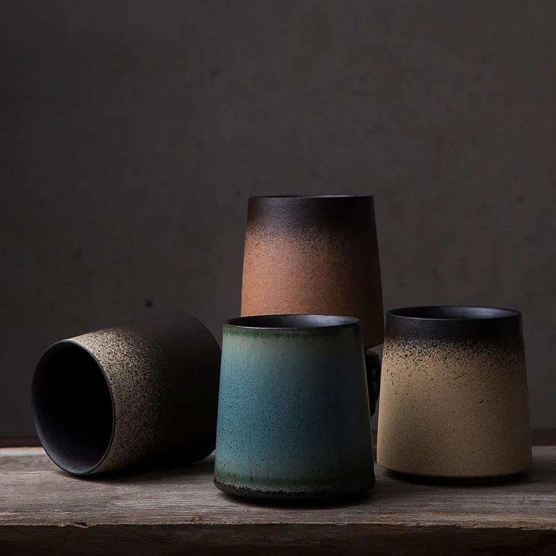 

350ml Japanese Style Gradient Pottery Stoneware Tea Cup Ceramic Straight Coffee mug With Custom Logo