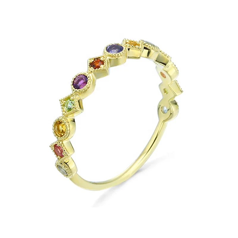 

HYH jewelry real gold jewelry geometric colorful nature crystal real 9k gold ring